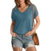 imageWIHOLL Summer Tops for Women V Neck TShirts Swiss Dot Short Sleeve Shirts Casual Fashion Blouses0teal Green