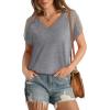 imageWIHOLL Summer Tops for Women V Neck TShirts Swiss Dot Short Sleeve Shirts Casual Fashion Blouses2grey