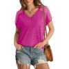 imageWIHOLL Summer Tops for Women V Neck TShirts Swiss Dot Short Sleeve Shirts Casual Fashion Blouses2pink