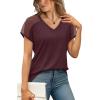 imageWIHOLL Summer Tops for Women V Neck TShirts Swiss Dot Short Sleeve Shirts Casual Fashion Blouses2wine Red