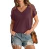 imageWIHOLL Summer Tops for Women V Neck TShirts Swiss Dot Short Sleeve Shirts Casual Fashion Blouses2wine Red
