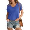 imageWIHOLL Summer Tops for Women V Neck TShirts Swiss Dot Short Sleeve Shirts Casual Fashion BlousesBlue