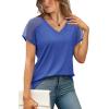 imageWIHOLL Summer Tops for Women V Neck TShirts Swiss Dot Short Sleeve Shirts Casual Fashion BlousesBlue