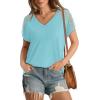 imageWIHOLL Summer Tops for Women V Neck TShirts Swiss Dot Short Sleeve Shirts Casual Fashion BlousesLake Green