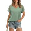 imageWIHOLL Summer Tops for Women V Neck TShirts Swiss Dot Short Sleeve Shirts Casual Fashion BlousesSage Green