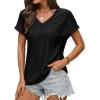 imageWIHOLL Womens Tops Short Sleeve Basic Summer V Neck T Shirts Dressy Casual Loose Fit Eyelet Tees Cute Flowy Fashion OutfitsA Black