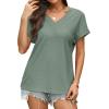 imageWIHOLL Womens Tops Short Sleeve Basic Summer V Neck T Shirts Dressy Casual Loose Fit Eyelet Tees Cute Flowy Fashion OutfitsA Green