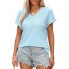 imageWIHOLL Womens Tops Short Sleeve Basic Summer V Neck T Shirts Dressy Casual Loose Fit Eyelet Tees Cute Flowy Fashion OutfitsBaby Blue