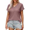 imageWIHOLL Womens Tops Short Sleeve Basic Summer V Neck T Shirts Dressy Casual Loose Fit Eyelet Tees Cute Flowy Fashion OutfitsDusty Pink