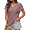 imageWIHOLL Womens Tops Short Sleeve Basic Summer V Neck T Shirts Dressy Casual Loose Fit Eyelet Tees Cute Flowy Fashion OutfitsDusty Pink