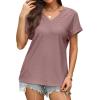 imageWIHOLL Womens Tops Short Sleeve Basic Summer V Neck T Shirts Dressy Casual Loose Fit Eyelet Tees Cute Flowy Fashion OutfitsDusty Pink