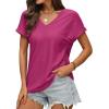 imageWIHOLL Womens Tops Short Sleeve Basic Summer V Neck T Shirts Dressy Casual Loose Fit Eyelet Tees Cute Flowy Fashion OutfitsHot Pink