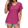 imageWIHOLL Womens Tops Short Sleeve Basic Summer V Neck T Shirts Dressy Casual Loose Fit Eyelet Tees Cute Flowy Fashion OutfitsHot Pink