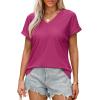 imageWIHOLL Womens Tops Short Sleeve Basic Summer V Neck T Shirts Dressy Casual Loose Fit Eyelet Tees Cute Flowy Fashion OutfitsHot Pink
