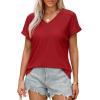 imageWIHOLL Womens Tops Short Sleeve Basic Summer V Neck T Shirts Dressy Casual Loose Fit Eyelet Tees Cute Flowy Fashion OutfitsRed