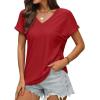 imageWIHOLL Womens Tops Short Sleeve Basic Summer V Neck T Shirts Dressy Casual Loose Fit Eyelet Tees Cute Flowy Fashion OutfitsRed