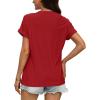 imageWIHOLL Womens Tops Short Sleeve Basic Summer V Neck T Shirts Dressy Casual Loose Fit Eyelet Tees Cute Flowy Fashion OutfitsRed