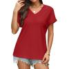 imageWIHOLL Womens Tops Short Sleeve Basic Summer V Neck T Shirts Dressy Casual Loose Fit Eyelet Tees Cute Flowy Fashion OutfitsRed