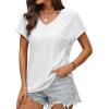 imageWIHOLL Womens Tops Short Sleeve Basic Summer V Neck T Shirts Dressy Casual Loose Fit Eyelet Tees Cute Flowy Fashion OutfitsWhite
