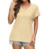 imageWIHOLL Womens Tops Short Sleeve Basic Summer V Neck T Shirts Dressy Casual Loose Fit Eyelet Tees Cute Flowy Fashion OutfitsYellow