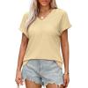 imageWIHOLL Womens Tops Short Sleeve Basic Summer V Neck T Shirts Dressy Casual Loose Fit Eyelet Tees Cute Flowy Fashion OutfitsYellow