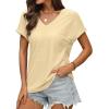 imageWIHOLL Womens Tops Short Sleeve Basic Summer V Neck T Shirts Dressy Casual Loose Fit Eyelet Tees Cute Flowy Fashion OutfitsYellow
