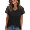 imageWIHOLL Summer Tops for Women V Neck TShirts Swiss Dot Short Sleeve Shirts Casual Fashion Blouses0black