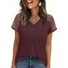 imageWIHOLL Summer Tops for Women V Neck TShirts Swiss Dot Short Sleeve Shirts Casual Fashion Blouses2wine Red
