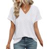 imageWIHOLL Womens Tops Short Sleeve Basic Summer V Neck T Shirts Dressy Casual Loose Fit Eyelet Tees Cute Flowy Fashion OutfitsWhite