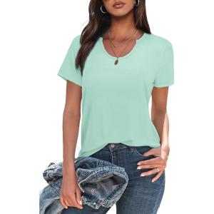 imageWIHOLL Summer Tops for Women Scoop Neck Basic Tees Short Sleeve Casual TShirts Loose FitAqua