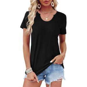 imageWIHOLL Summer Tops for Women Scoop Neck Basic Tees Short Sleeve Casual TShirts Loose FitBlack