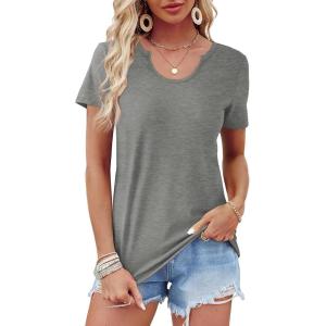 imageWIHOLL Summer Tops for Women Scoop Neck Basic Tees Short Sleeve Casual TShirts Loose FitDark Grey