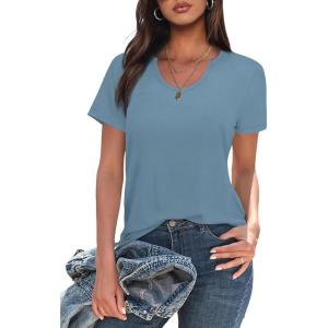 imageWIHOLL Summer Tops for Women Scoop Neck Basic Tees Short Sleeve Casual TShirts Loose FitMatsurazumi