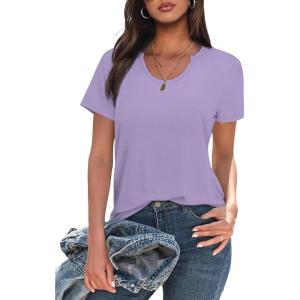 imageWIHOLL Summer Tops for Women Scoop Neck Basic Tees Short Sleeve Casual TShirts Loose FitPurple