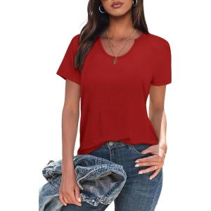 imageWIHOLL Summer Tops for Women Scoop Neck Basic Tees Short Sleeve Casual TShirts Loose FitRed