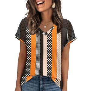 imageWIHOLL Summer Tops for Women V Neck TShirts Swiss Dot Short Sleeve Shirts Casual Fashion BlousesRblack Print