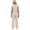 imageWIHOLL Two Piece Sets for Women Summer Vacation Travel Outfits Pleated Tank Top Wide Leg Crop Pants Matching Lounge SetsApricot