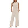 imageWIHOLL Two Piece Sets for Women Summer Vacation Travel Outfits Pleated Tank Top Wide Leg Crop Pants Matching Lounge SetsApricot