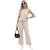imageWIHOLL Two Piece Sets for Women Summer Vacation Travel Outfits Pleated Tank Top Wide Leg Crop Pants Matching Lounge SetsApricot