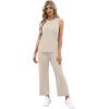 imageWIHOLL Two Piece Sets for Women Summer Vacation Travel Outfits Pleated Tank Top Wide Leg Crop Pants Matching Lounge SetsApricot