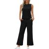 imageWIHOLL Two Piece Sets for Women Summer Vacation Travel Outfits Pleated Tank Top Wide Leg Crop Pants Matching Lounge SetsBlack