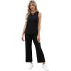imageWIHOLL Two Piece Sets for Women Summer Vacation Travel Outfits Pleated Tank Top Wide Leg Crop Pants Matching Lounge SetsBlack