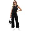 imageWIHOLL Two Piece Sets for Women Summer Vacation Travel Outfits Pleated Tank Top Wide Leg Crop Pants Matching Lounge SetsBlack