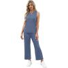 imageWIHOLL Two Piece Sets for Women Summer Vacation Travel Outfits Pleated Tank Top Wide Leg Crop Pants Matching Lounge SetsBlue