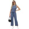 imageWIHOLL Two Piece Sets for Women Summer Vacation Travel Outfits Pleated Tank Top Wide Leg Crop Pants Matching Lounge SetsBlue