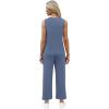 imageWIHOLL Two Piece Sets for Women Summer Vacation Travel Outfits Pleated Tank Top Wide Leg Crop Pants Matching Lounge SetsBlue