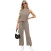 imageWIHOLL Two Piece Sets for Women Summer Vacation Travel Outfits Pleated Tank Top Wide Leg Crop Pants Matching Lounge SetsCoffee