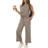 imageWIHOLL Two Piece Sets for Women Summer Vacation Travel Outfits Pleated Tank Top Wide Leg Crop Pants Matching Lounge SetsCoffee