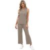 imageWIHOLL Two Piece Sets for Women Summer Vacation Travel Outfits Pleated Tank Top Wide Leg Crop Pants Matching Lounge SetsCoffee