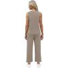 imageWIHOLL Two Piece Sets for Women Summer Vacation Travel Outfits Pleated Tank Top Wide Leg Crop Pants Matching Lounge SetsCoffee
